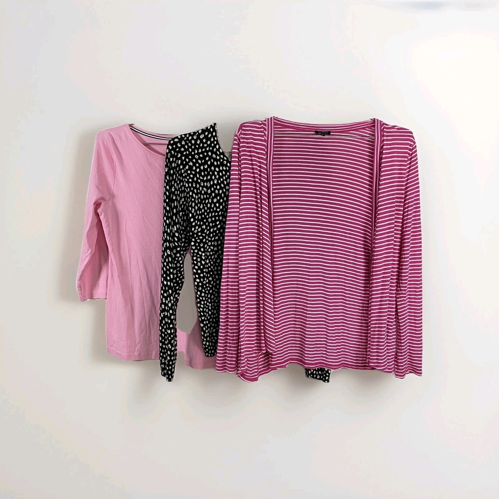 Talbots Tops Cardigans Womens Large Pink Black Stripe Dot Lot of 3 Bundle Office